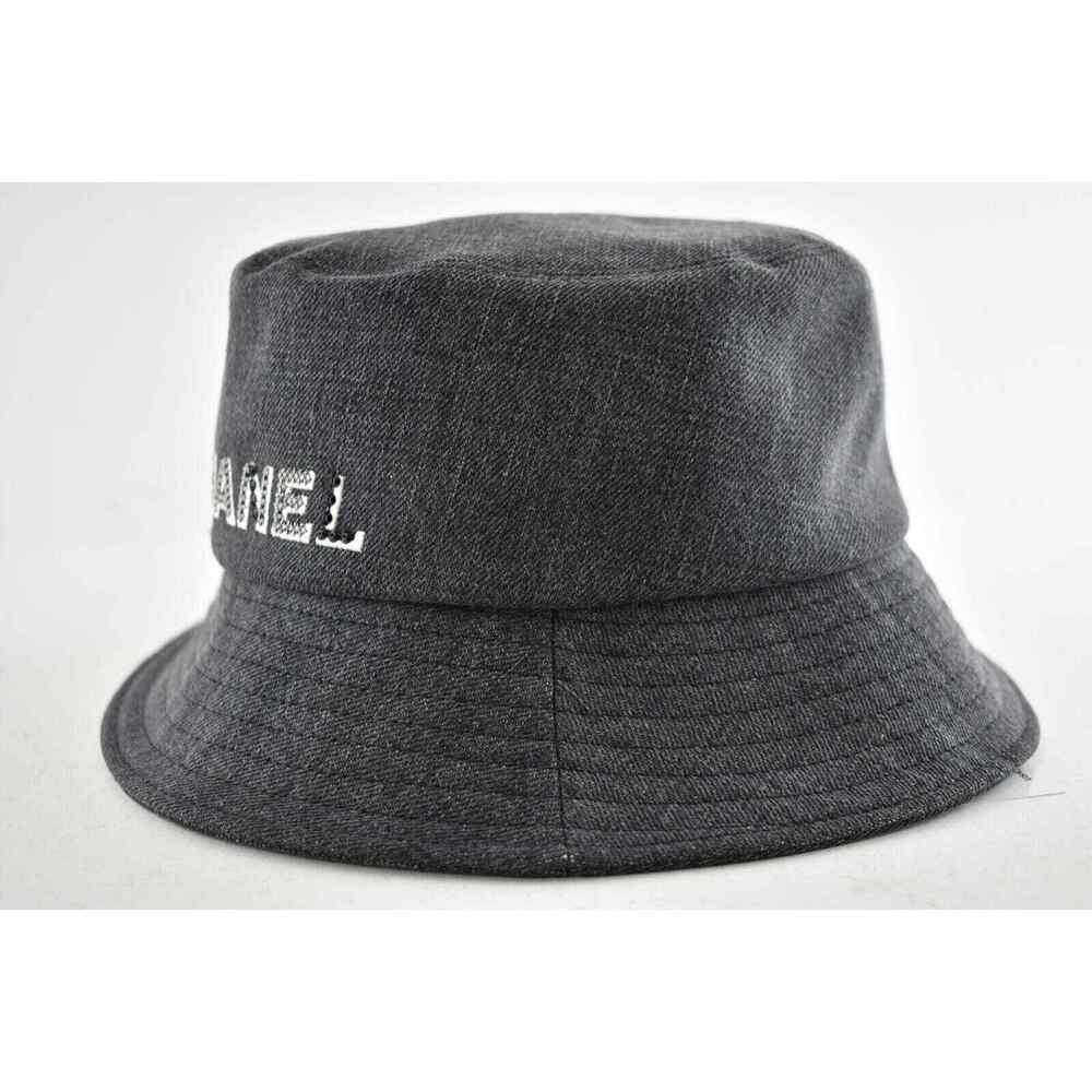 Chanel 22P Black Denim Crystal Sequin CC Logo Sun Cloche Bucket Hat Medium M - Picture 6 of 8